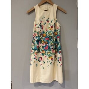 Anthropologie Maeve Cream Rainbow Floral Garden Tailored Sheath Dress Women 0